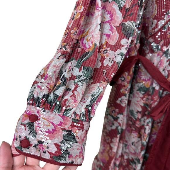 NWT All over Sequin Cottagecore Coquette Floral Faux Wrap Dress Women's Plus 2X - Picture 4 of 6